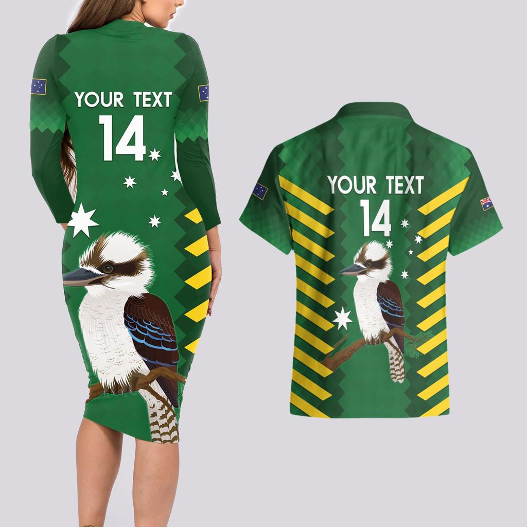 Custom Australia Field Hockey Couples Matching Long Sleeve Bodycon Dress and Hawaiian Shirt Go Champions Kookaburras National Color