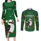 Custom Australia Field Hockey Couples Matching Long Sleeve Bodycon Dress and Long Sleeve Button Shirt Go Champions Kookaburras National Color