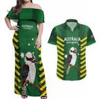 Custom Australia Field Hockey Couples Matching Off Shoulder Maxi Dress and Hawaiian Shirt Go Champions Kookaburras National Color
