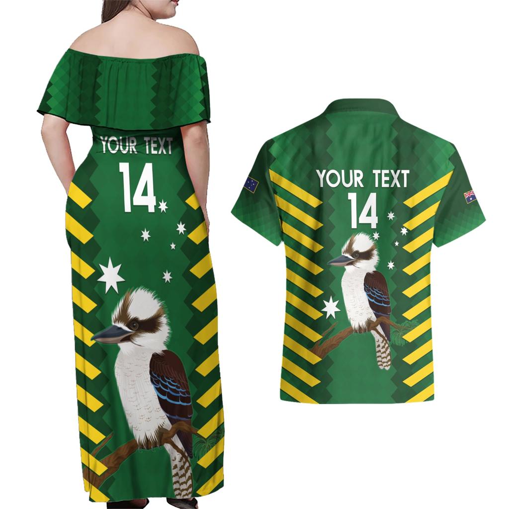 Custom Australia Field Hockey Couples Matching Off Shoulder Maxi Dress and Hawaiian Shirt Go Champions Kookaburras National Color