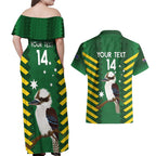 Custom Australia Field Hockey Couples Matching Off Shoulder Maxi Dress and Hawaiian Shirt Go Champions Kookaburras National Color
