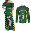 Custom Australia Field Hockey Couples Matching Off Shoulder Maxi Dress and Long Sleeve Button Shirt Go Champions Kookaburras National Color
