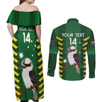 Custom Australia Field Hockey Couples Matching Off Shoulder Maxi Dress and Long Sleeve Button Shirt Go Champions Kookaburras National Color