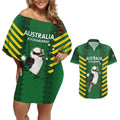 Custom Australia Field Hockey Couples Matching Off Shoulder Short Dress and Hawaiian Shirt Go Champions Kookaburras National Color