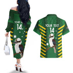 Custom Australia Field Hockey Couples Matching Off The Shoulder Long Sleeve Dress and Hawaiian Shirt Go Champions Kookaburras National Color