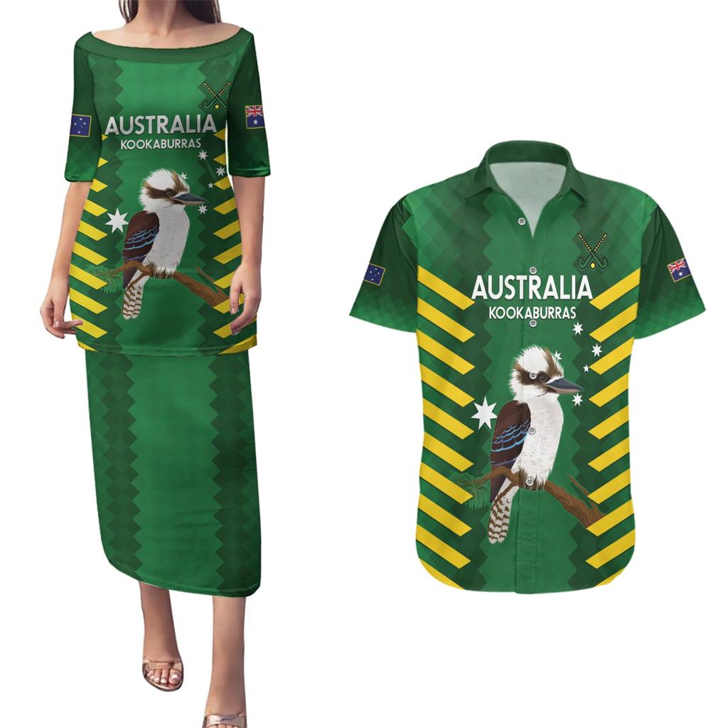 Custom Australia Field Hockey Couples Matching Puletasi and Hawaiian Shirt Go Champions Kookaburras National Color