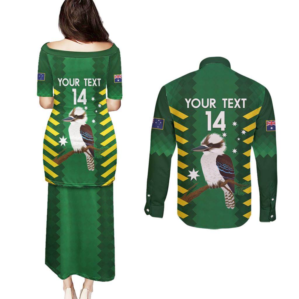 Custom Australia Field Hockey Couples Matching Puletasi and Long Sleeve Button Shirt Go Champions Kookaburras National Color