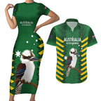 Custom Australia Field Hockey Couples Matching Short Sleeve Bodycon Dress and Hawaiian Shirt Go Champions Kookaburras National Color