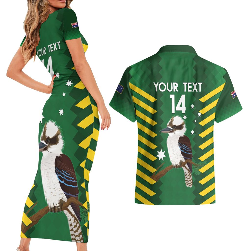 Custom Australia Field Hockey Couples Matching Short Sleeve Bodycon Dress and Hawaiian Shirt Go Champions Kookaburras National Color