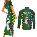 Custom Australia Field Hockey Couples Matching Short Sleeve Bodycon Dress and Long Sleeve Button Shirt Go Champions Kookaburras National Color