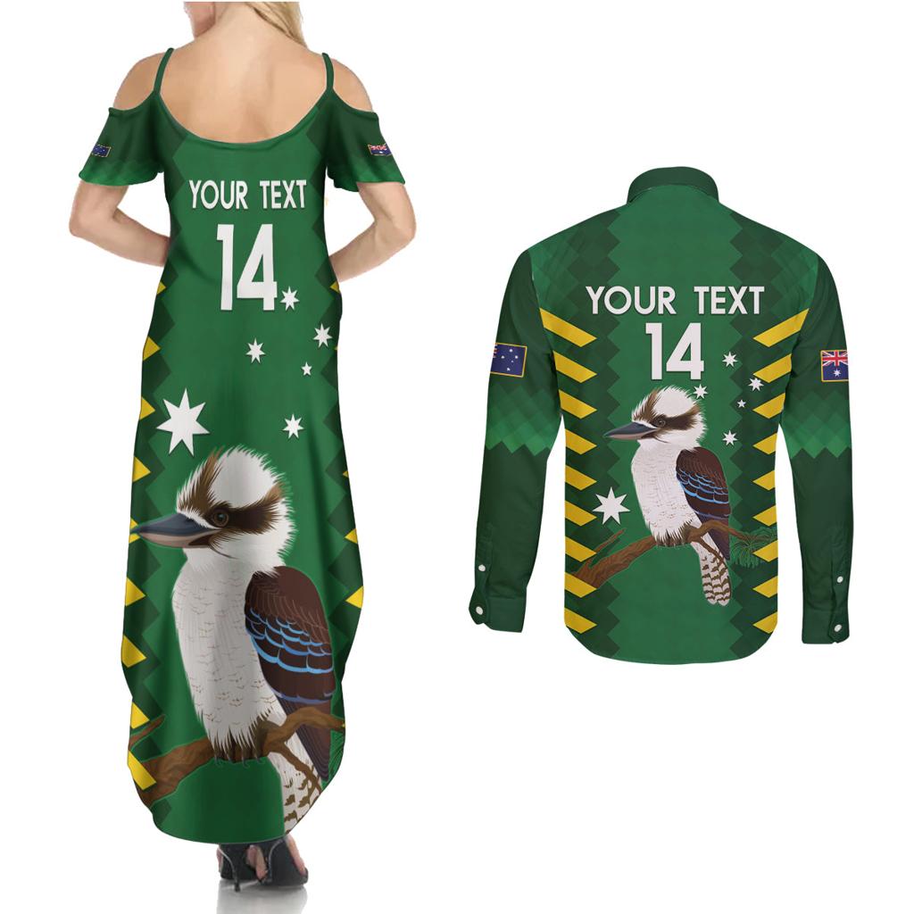 Custom Australia Field Hockey Couples Matching Summer Maxi Dress and Long Sleeve Button Shirt Go Champions Kookaburras National Color