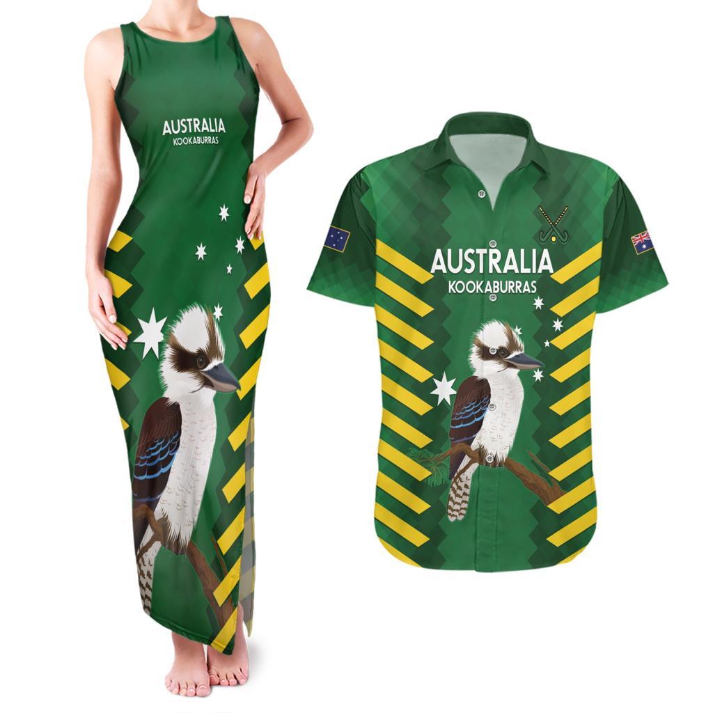 Custom Australia Field Hockey Couples Matching Tank Maxi Dress and Hawaiian Shirt Go Champions Kookaburras National Color