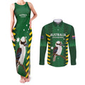 Custom Australia Field Hockey Couples Matching Tank Maxi Dress and Long Sleeve Button Shirt Go Champions Kookaburras National Color