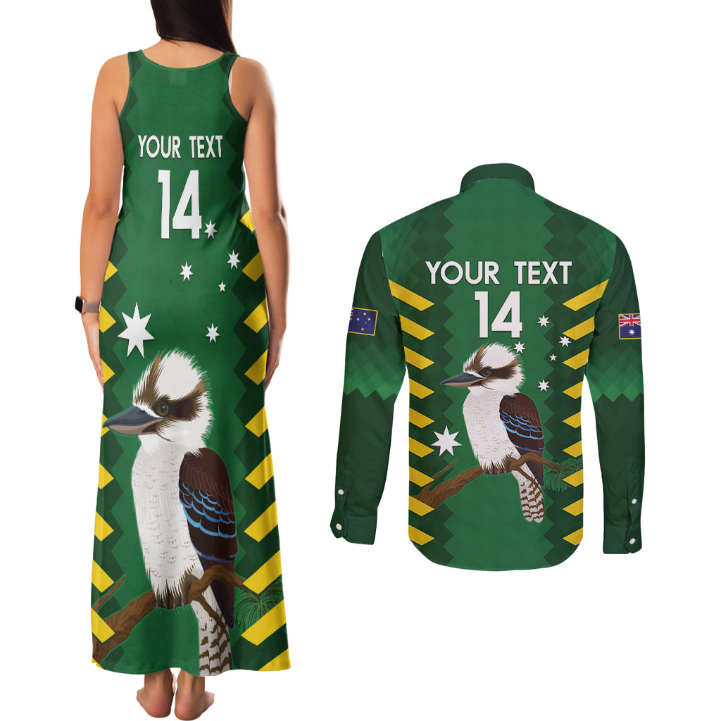 Custom Australia Field Hockey Couples Matching Tank Maxi Dress and Long Sleeve Button Shirt Go Champions Kookaburras National Color