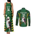 Custom Australia Field Hockey Couples Matching Tank Maxi Dress and Long Sleeve Button Shirt Go Champions Kookaburras National Color