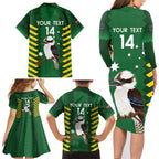 Custom Australia Field Hockey Family Matching Long Sleeve Bodycon Dress and Hawaiian Shirt Go Champions Kookaburras National Color