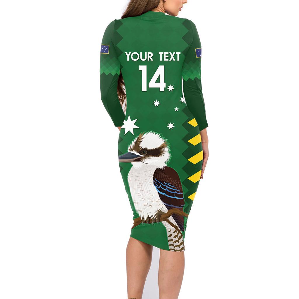 Custom Australia Field Hockey Family Matching Long Sleeve Bodycon Dress and Hawaiian Shirt Go Champions Kookaburras National Color
