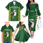 Custom Australia Field Hockey Family Matching Off The Shoulder Long Sleeve Dress and Hawaiian Shirt Go Champions Kookaburras National Color