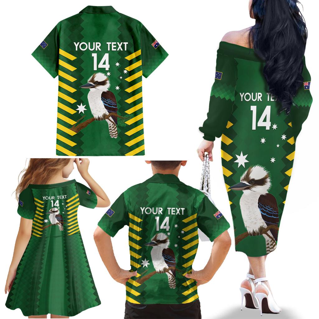 Custom Australia Field Hockey Family Matching Off The Shoulder Long Sleeve Dress and Hawaiian Shirt Go Champions Kookaburras National Color