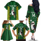 Custom Australia Field Hockey Family Matching Off The Shoulder Long Sleeve Dress and Hawaiian Shirt Go Champions Kookaburras National Color