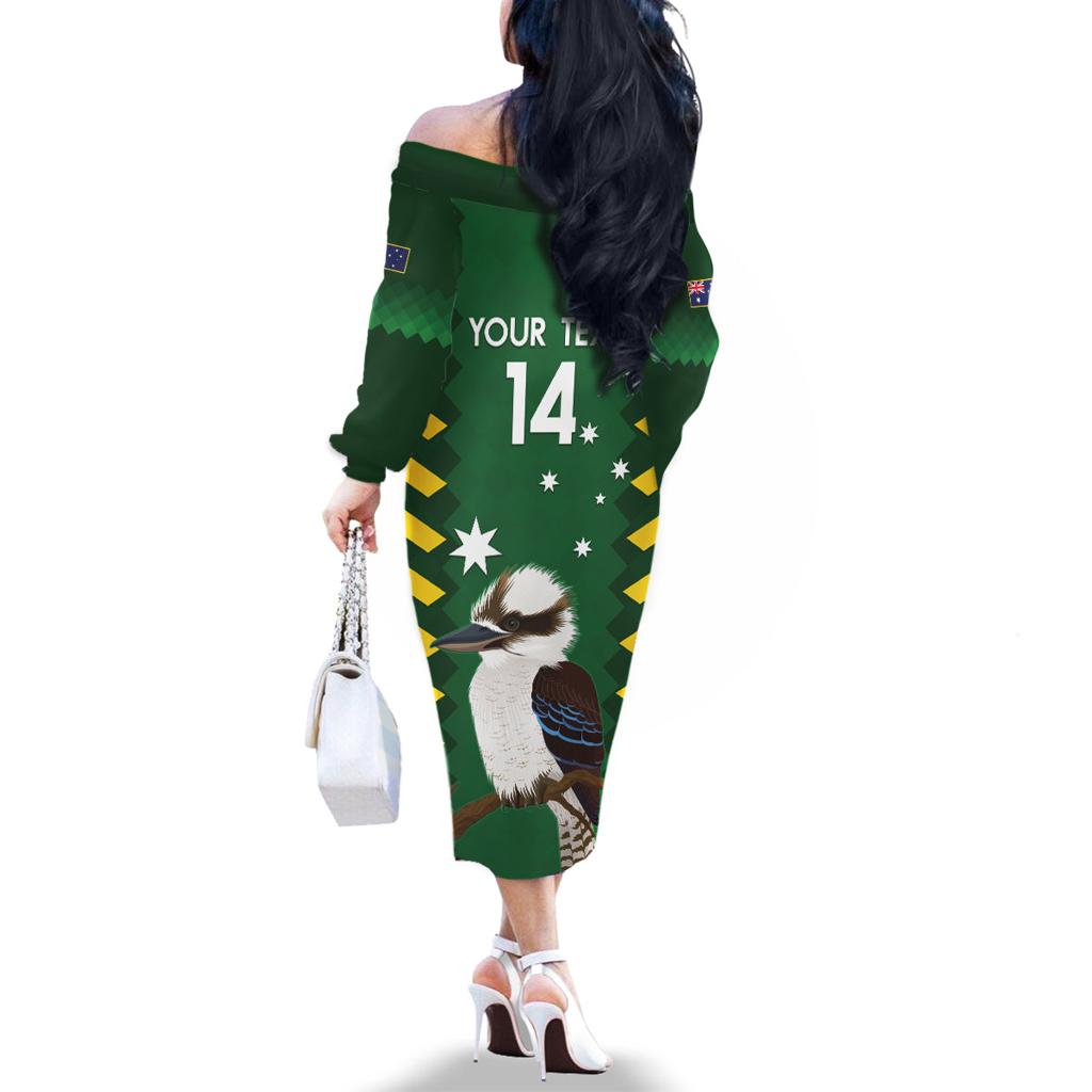 Custom Australia Field Hockey Family Matching Off The Shoulder Long Sleeve Dress and Hawaiian Shirt Go Champions Kookaburras National Color