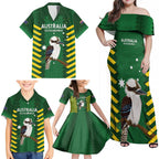 Custom Australia Field Hockey Family Matching Off Shoulder Maxi Dress and Hawaiian Shirt Go Champions Kookaburras National Color