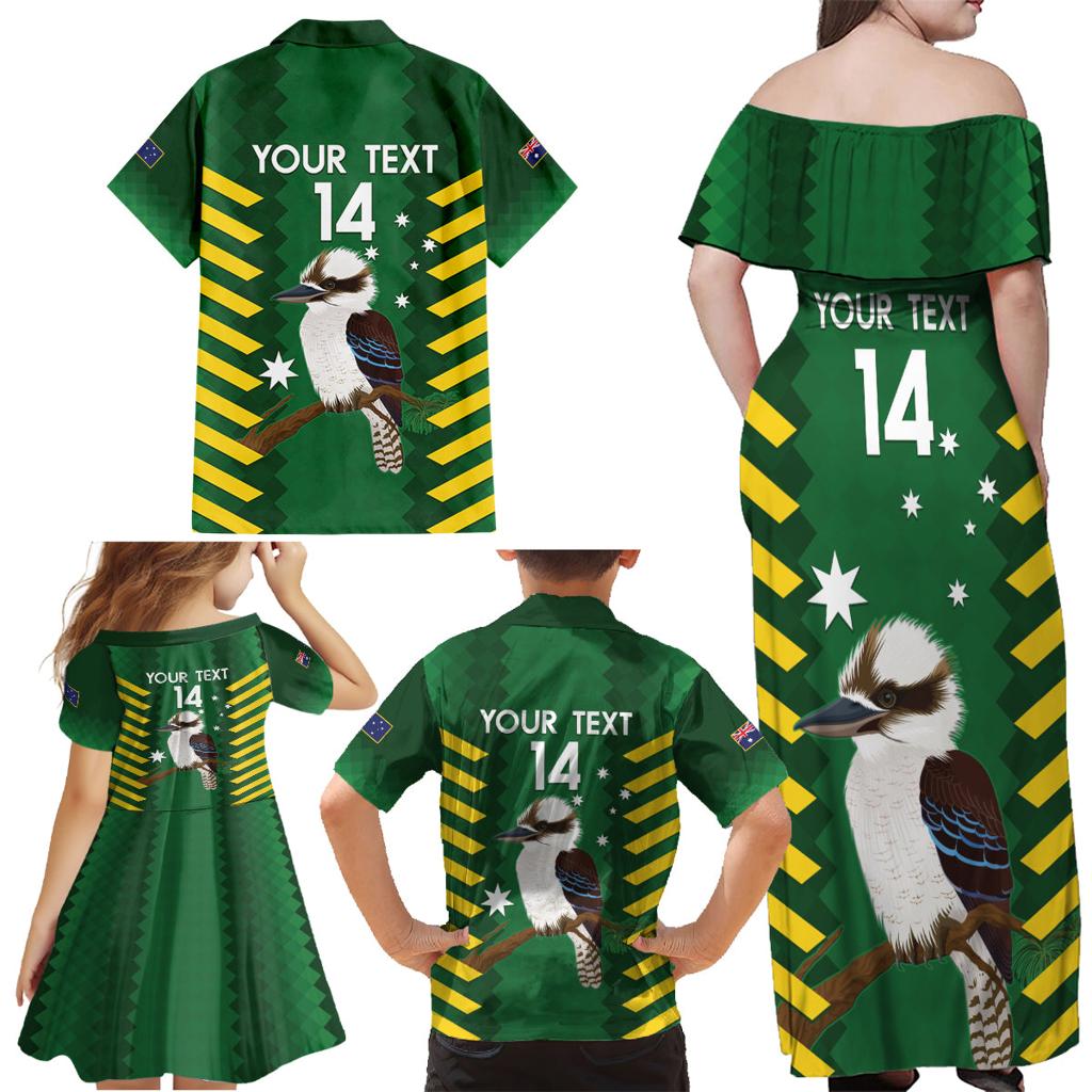 Custom Australia Field Hockey Family Matching Off Shoulder Maxi Dress and Hawaiian Shirt Go Champions Kookaburras National Color