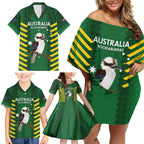 Custom Australia Field Hockey Family Matching Off Shoulder Short Dress and Hawaiian Shirt Go Champions Kookaburras National Color