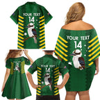 Custom Australia Field Hockey Family Matching Off Shoulder Short Dress and Hawaiian Shirt Go Champions Kookaburras National Color