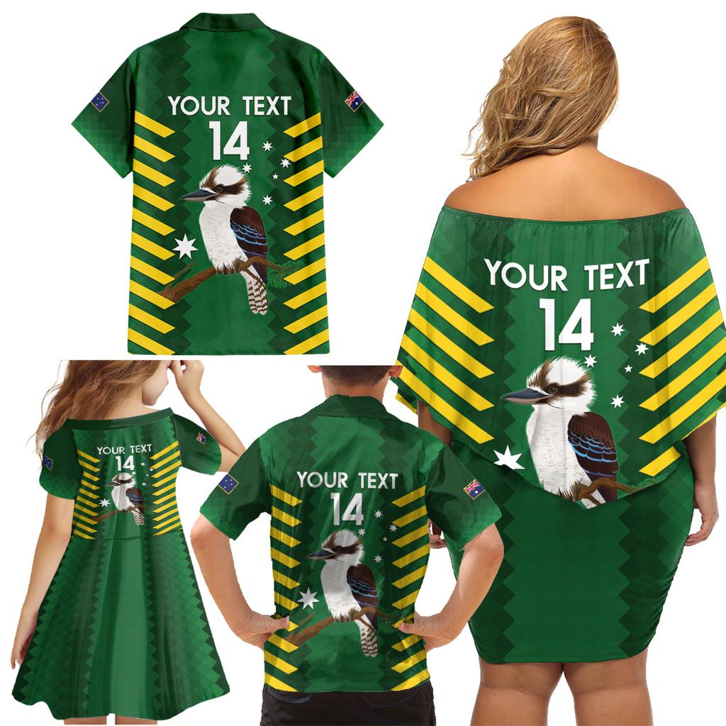 Custom Australia Field Hockey Family Matching Off Shoulder Short Dress and Hawaiian Shirt Go Champions Kookaburras National Color