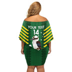 Custom Australia Field Hockey Family Matching Off Shoulder Short Dress and Hawaiian Shirt Go Champions Kookaburras National Color