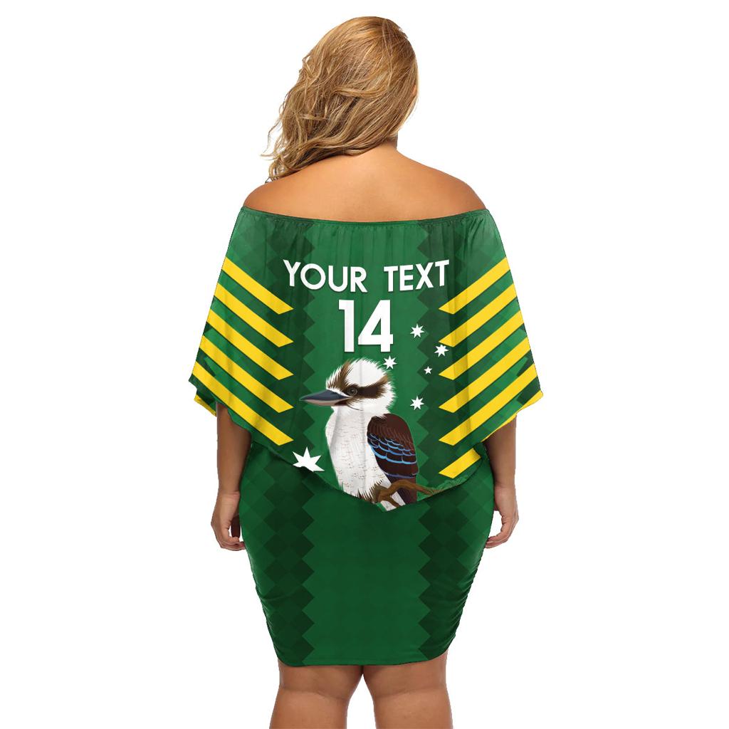 Custom Australia Field Hockey Family Matching Off Shoulder Short Dress and Hawaiian Shirt Go Champions Kookaburras National Color