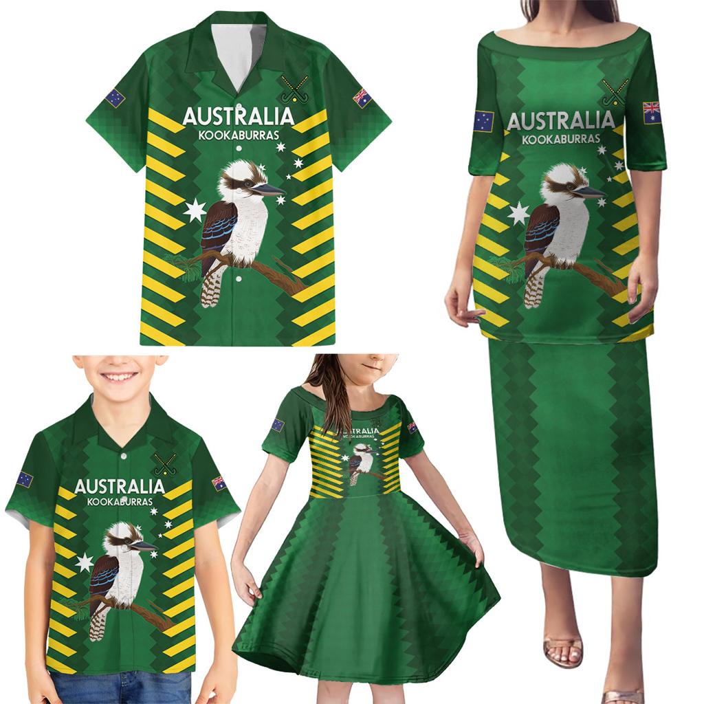 Custom Australia Field Hockey Family Matching Puletasi and Hawaiian Shirt Go Champions Kookaburras National Color
