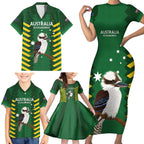 Custom Australia Field Hockey Family Matching Short Sleeve Bodycon Dress and Hawaiian Shirt Go Champions Kookaburras National Color