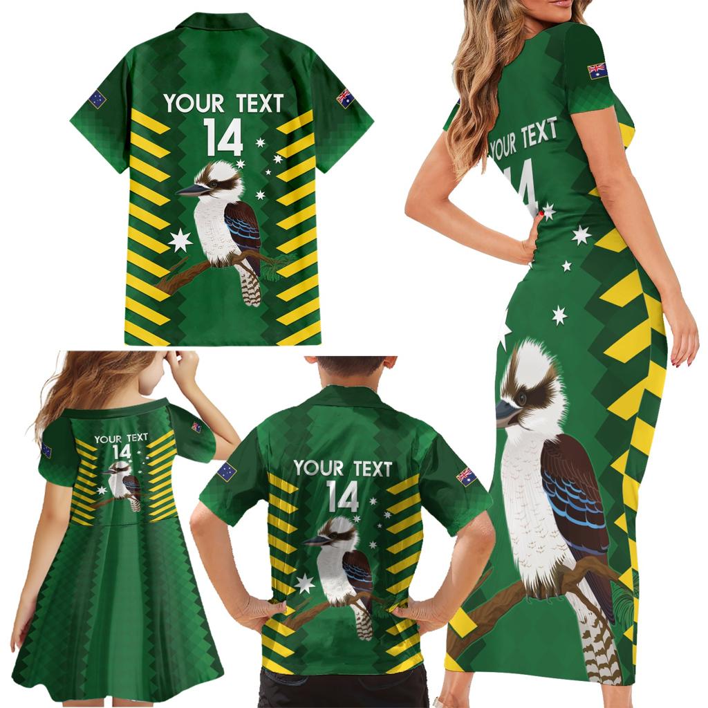 Custom Australia Field Hockey Family Matching Short Sleeve Bodycon Dress and Hawaiian Shirt Go Champions Kookaburras National Color