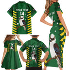 Custom Australia Field Hockey Family Matching Short Sleeve Bodycon Dress and Hawaiian Shirt Go Champions Kookaburras National Color