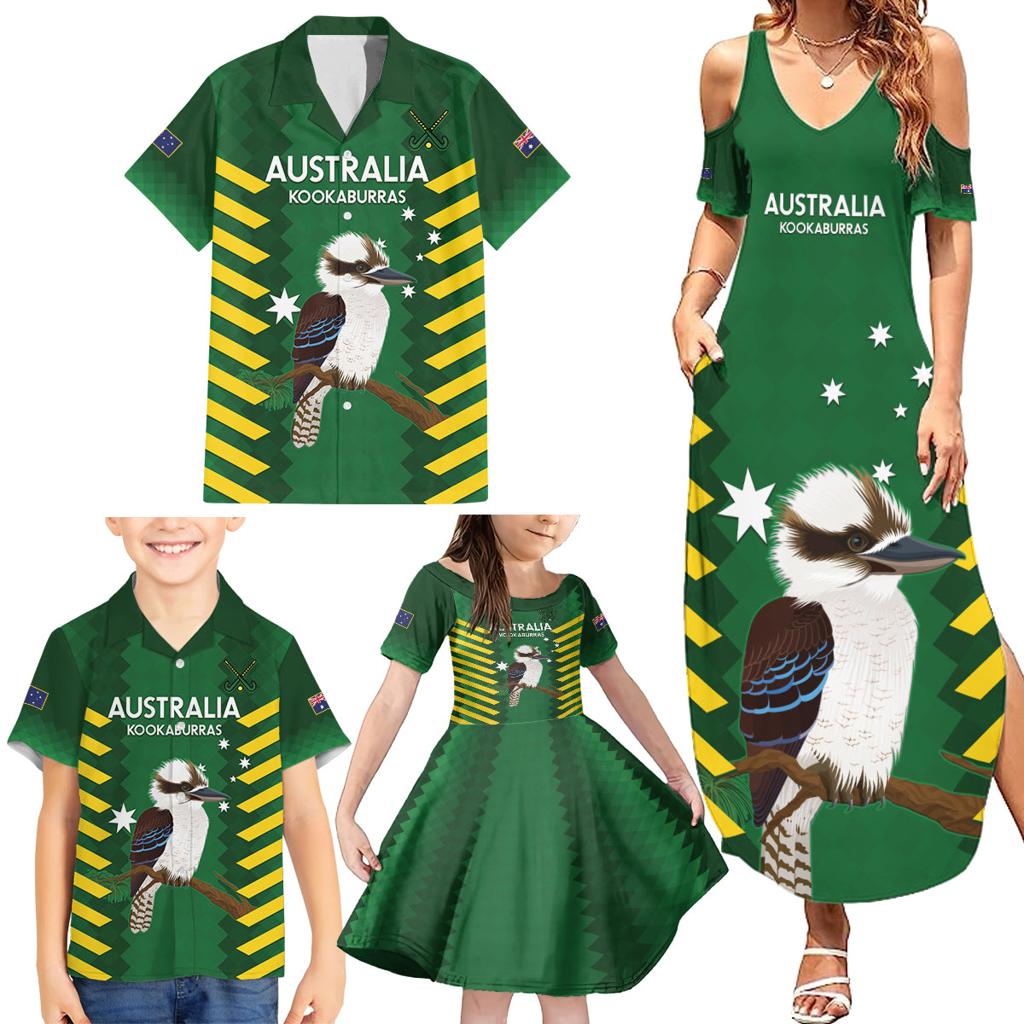 Custom Australia Field Hockey Family Matching Summer Maxi Dress and Hawaiian Shirt Go Champions Kookaburras National Color
