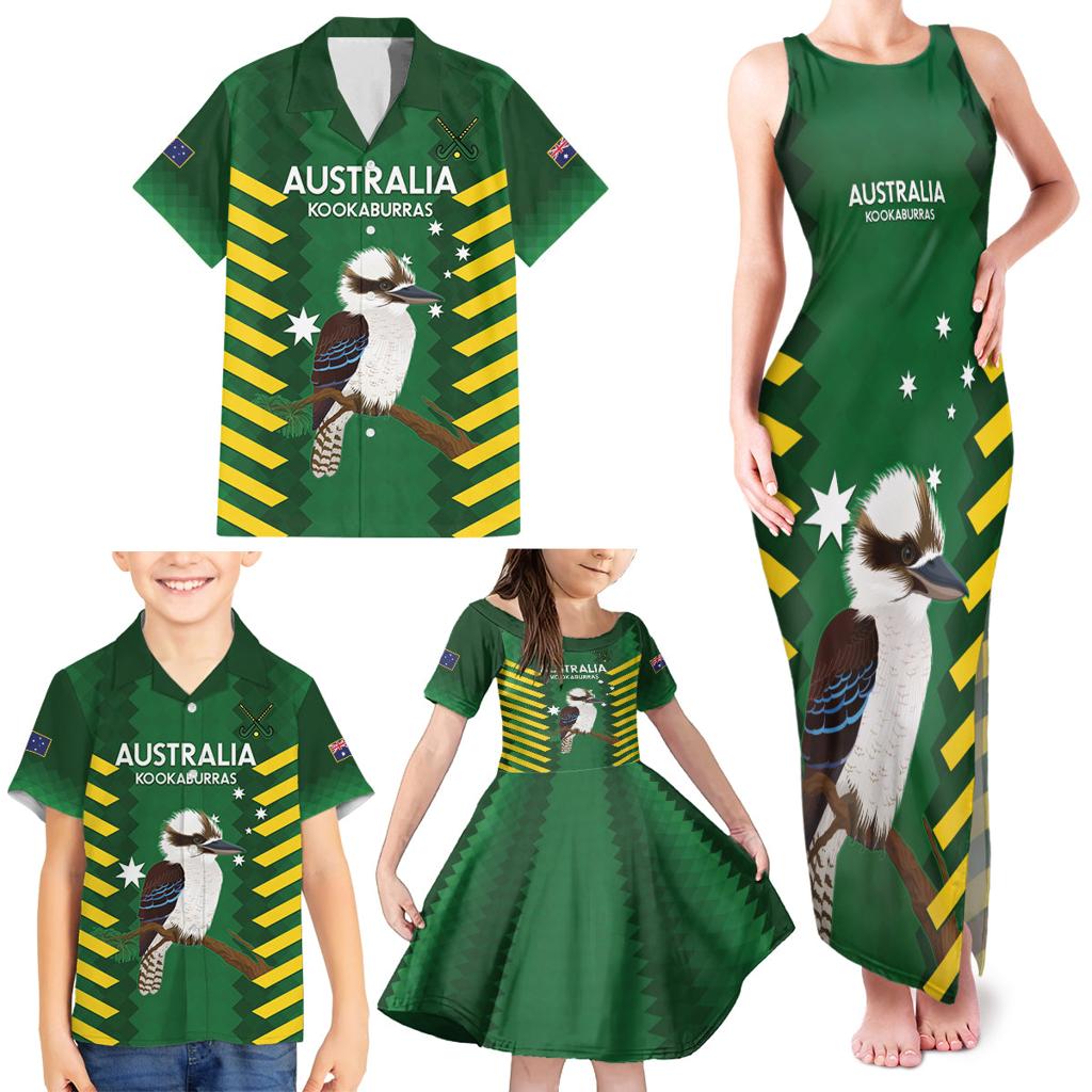 Custom Australia Field Hockey Family Matching Tank Maxi Dress and Hawaiian Shirt Go Champions Kookaburras National Color