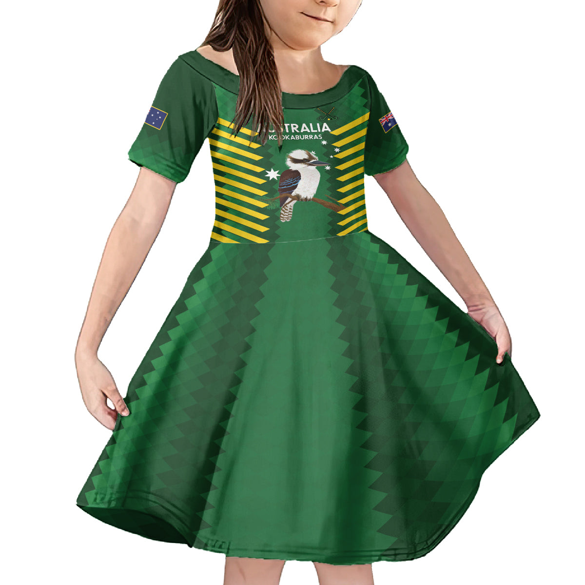 Custom Australia Field Hockey Kid Short Sleeve Dress Go Champions Kookaburras National Color