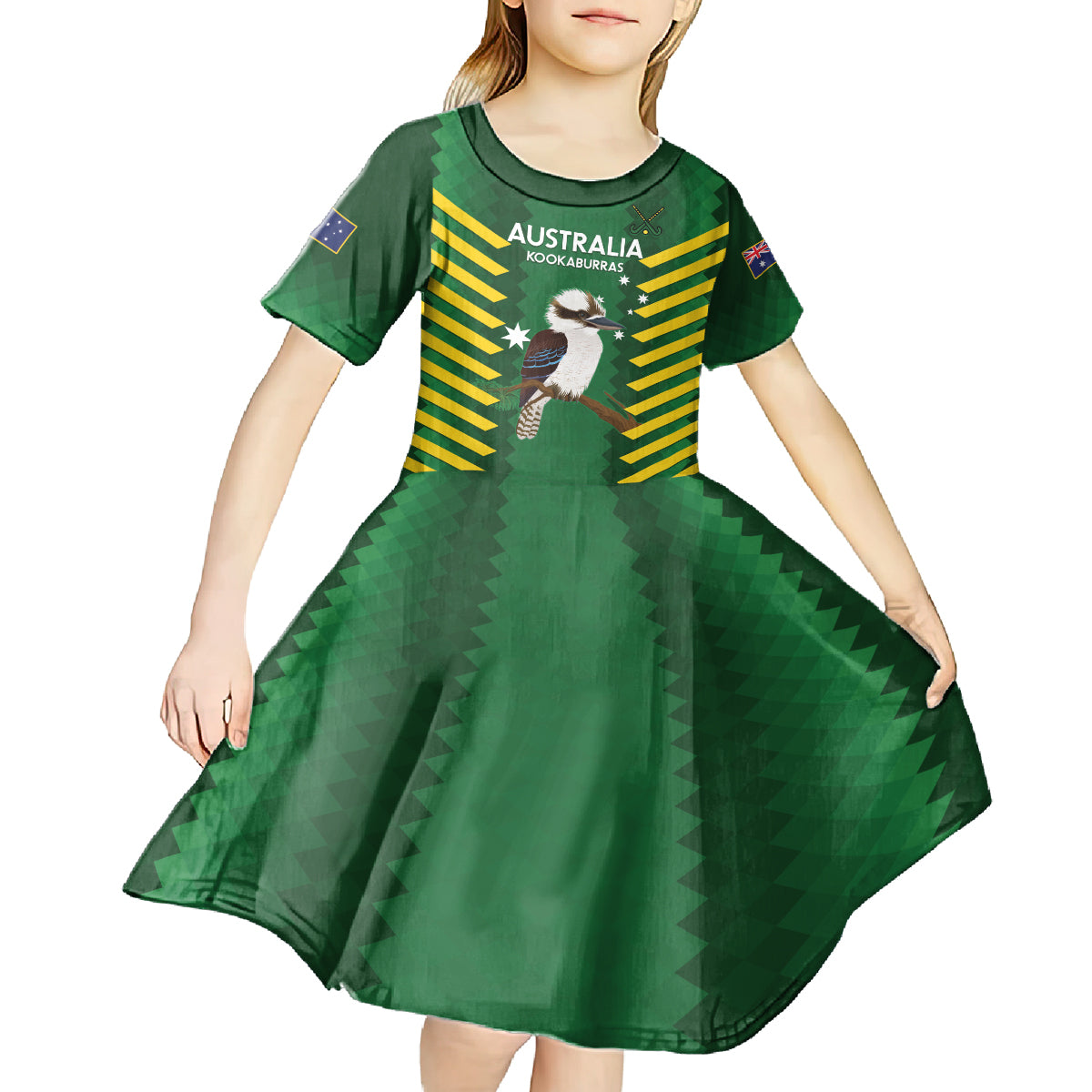 Custom Australia Field Hockey Kid Short Sleeve Dress Go Champions Kookaburras National Color
