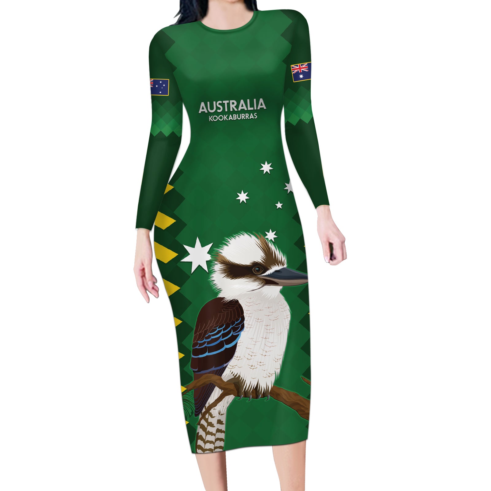 Custom Australia Field Hockey Long Sleeve Bodycon Dress Go Champions Kookaburras National Color