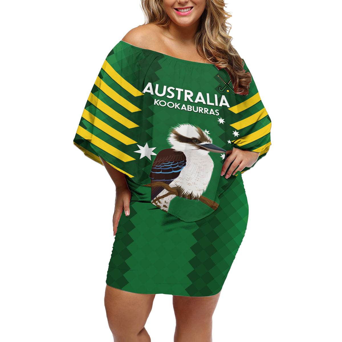 Custom Australia Field Hockey Off Shoulder Short Dress Go Champions Kookaburras National Color