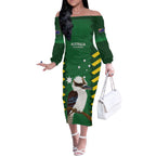 Custom Australia Field Hockey Off The Shoulder Long Sleeve Dress Go Champions Kookaburras National Color