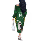 Custom Australia Field Hockey Off The Shoulder Long Sleeve Dress Go Champions Kookaburras National Color