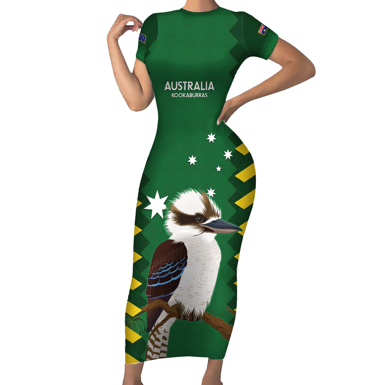 Custom Australia Field Hockey Short Sleeve Bodycon Dress Go Champions Kookaburras National Color
