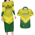 Custom Australia Field Hockey Couples Matching Long Sleeve Bodycon Dress and Hawaiian Shirt Go Champions Hockeyroos National Color