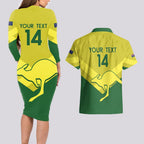 Custom Australia Field Hockey Couples Matching Long Sleeve Bodycon Dress and Hawaiian Shirt Go Champions Hockeyroos National Color