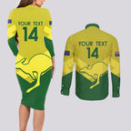 Custom Australia Field Hockey Couples Matching Long Sleeve Bodycon Dress and Long Sleeve Button Shirt Go Champions Hockeyroos National Color