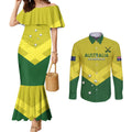 Custom Australia Field Hockey Couples Matching Mermaid Dress and Long Sleeve Button Shirt Go Champions Hockeyroos National Color