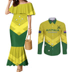 Custom Australia Field Hockey Couples Matching Mermaid Dress and Long Sleeve Button Shirt Go Champions Hockeyroos National Color